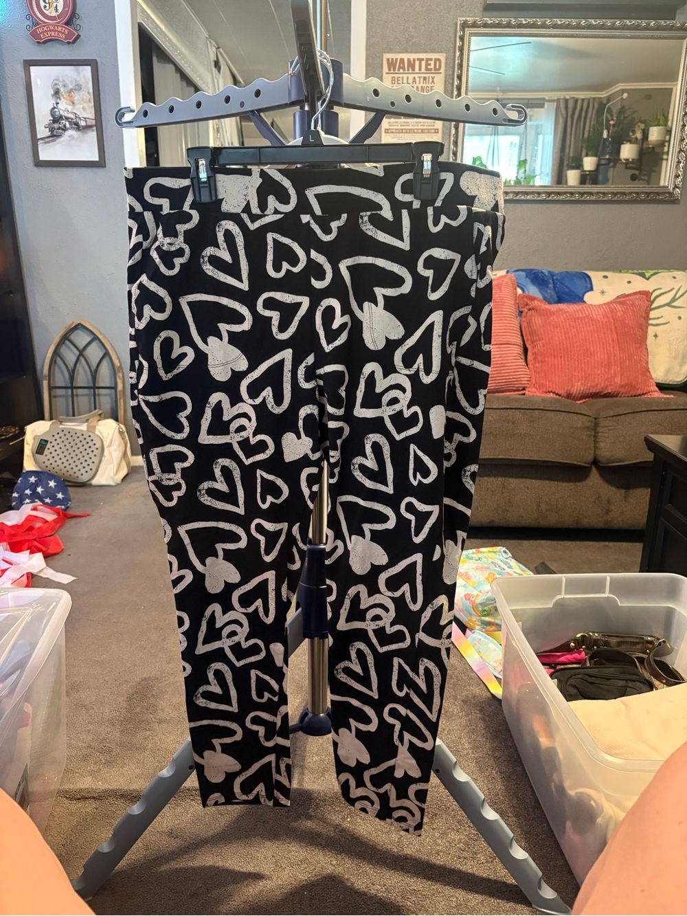 Torrid Black Leggings with White Heart Print
